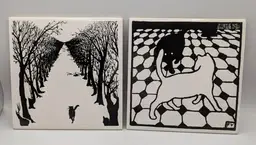 VTG Metropolitan Museum of Art Felix Vallotton Ceramic Tiles Cat Trivet  Set 2