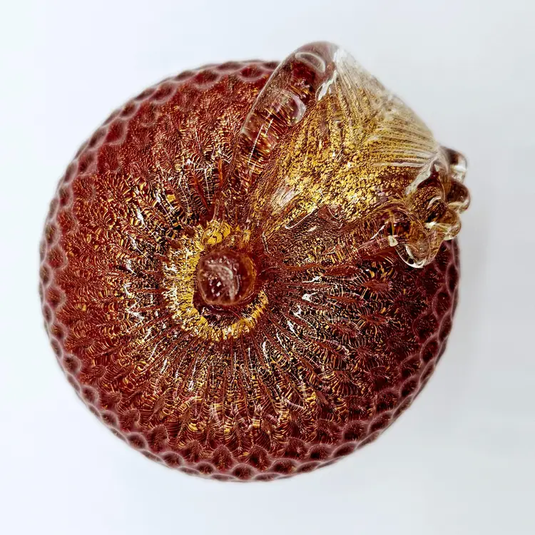 Vtg Murano Italy Glass Fruit Gold Flecks Aventurine Burgundy Red Apple With Leaf