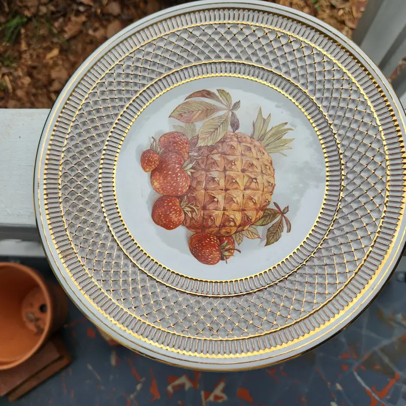 Gold Trimmed Italy Vintage Plate With Basketweave Embossing 9" Possibly W. C. & G?