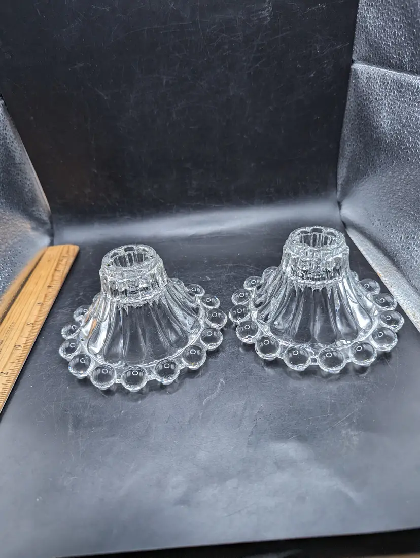 Vintage Pair of Anchor Hocking Bubble Boopie Glass Candlestick Holders Set Vintage