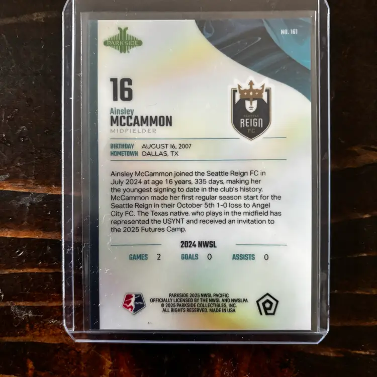 Ainsley McCammon Seattle Reign Fc Green /10 Parallel 2025 Parkside Pacific