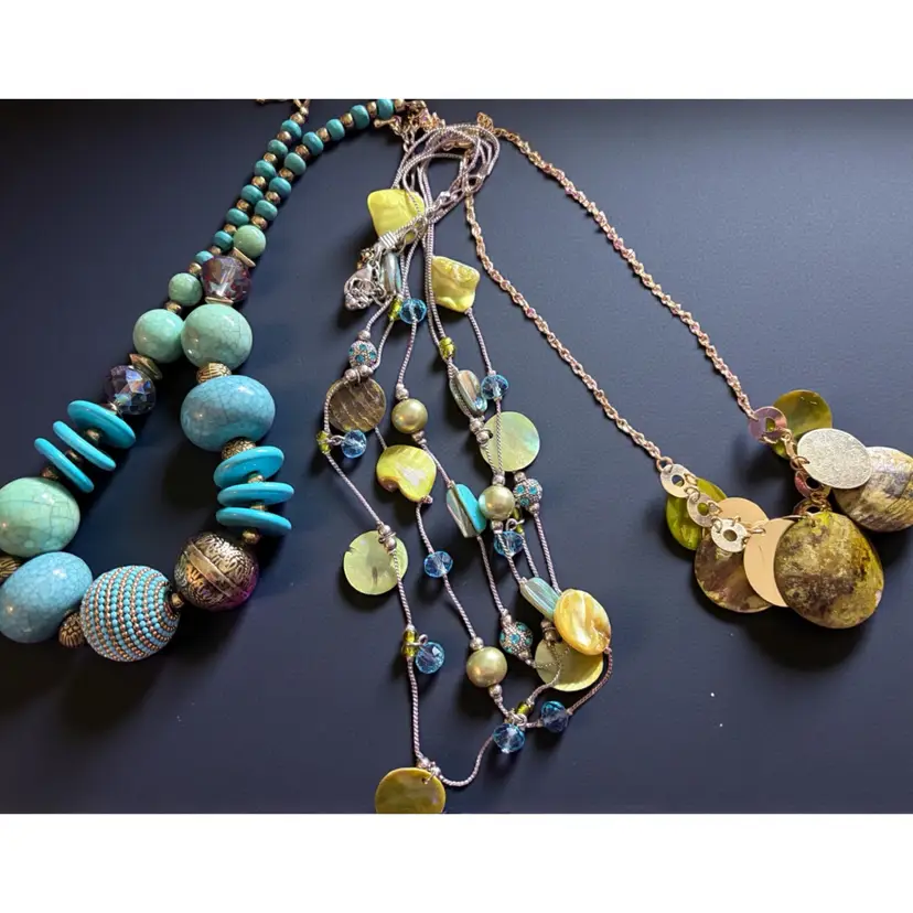 Lot Of 3 Shell - Blister Pearl - Bead Necklaces