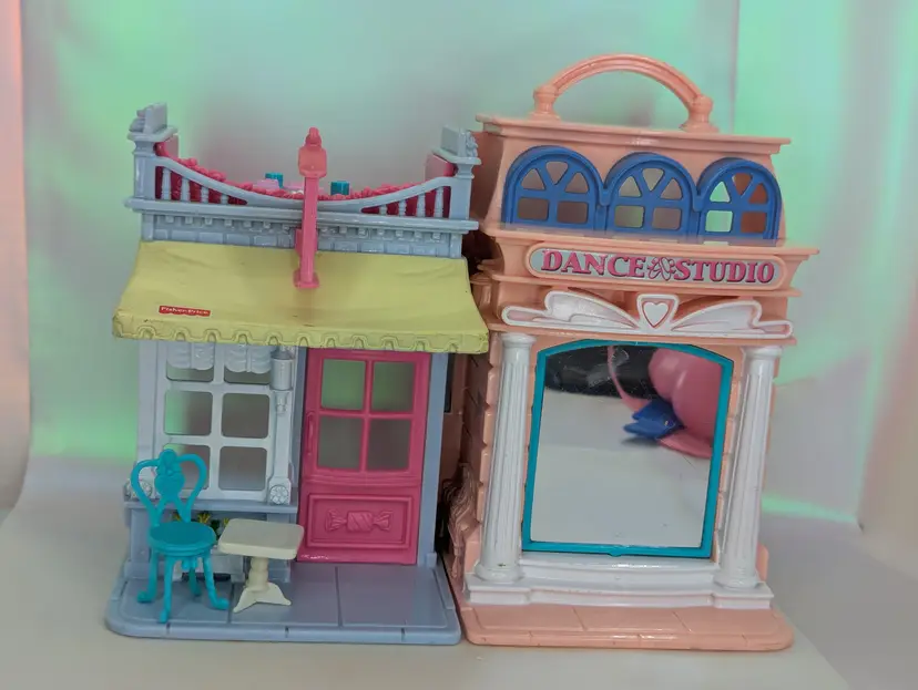 Fisher Price Loving Family Dance Studio Candy Shop Doll House 2001 Mattel Carry-Along Sweet Streets Miniatures Vintage 2000s Collectible toy