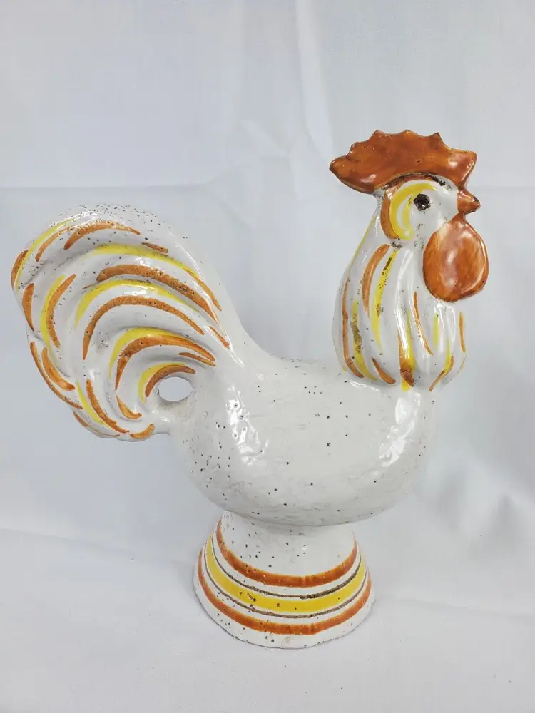 Rosenthal Netter Vintage Ceramic White 9-1/2" Rooster Figurine Painted Accents