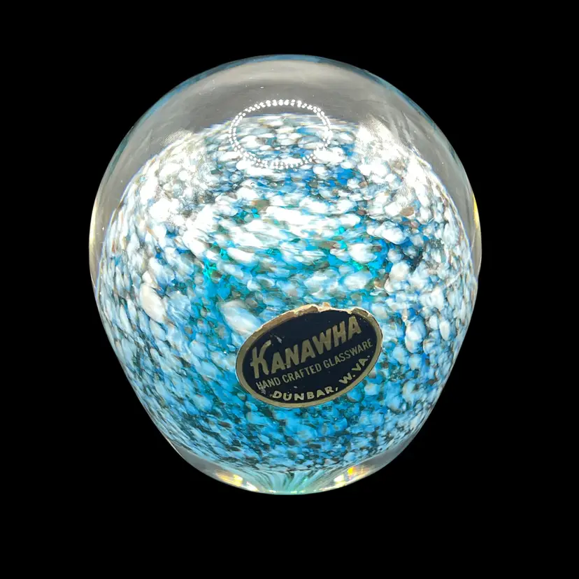 Kanawha Handcrafted Glass Blue Splatter Confetti Paperweight Made in USA READ