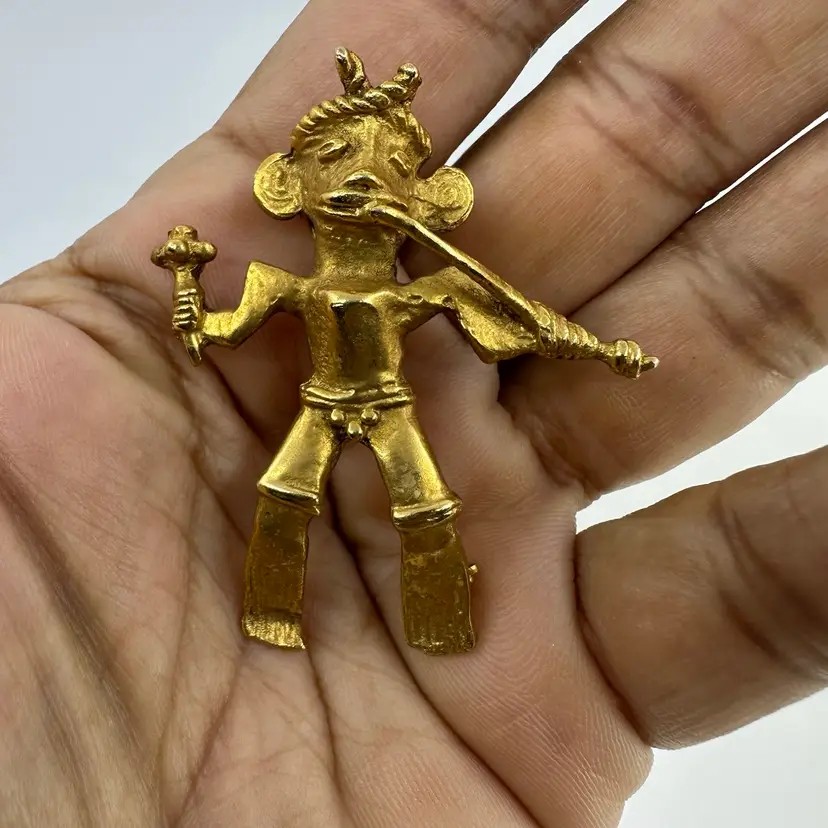 Alva Museum Replica Aztec Man Gold Tone Brooch