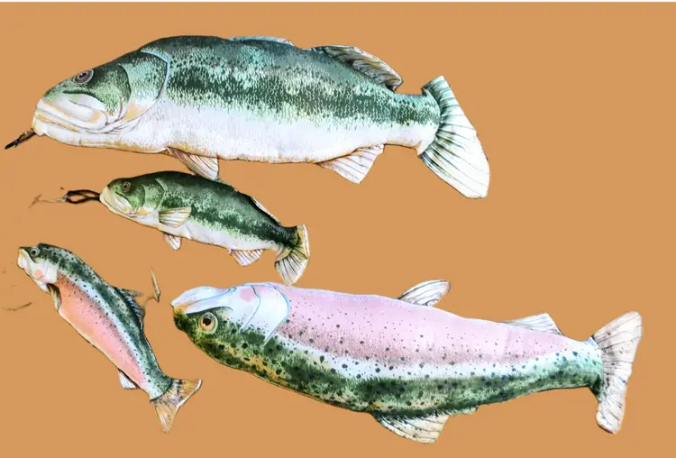 Rainbow Trout With Lures Set Soft Fabric Plush Fishing Decor Rustic Cabin