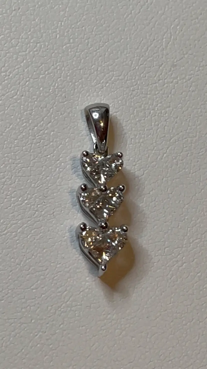 14k White Gold & Diamond “Lady Heart” Triple Heart 1” Pendant (approx 1.5gm)