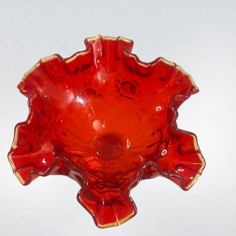 Fenton Amberina Cabbage Rose Compote