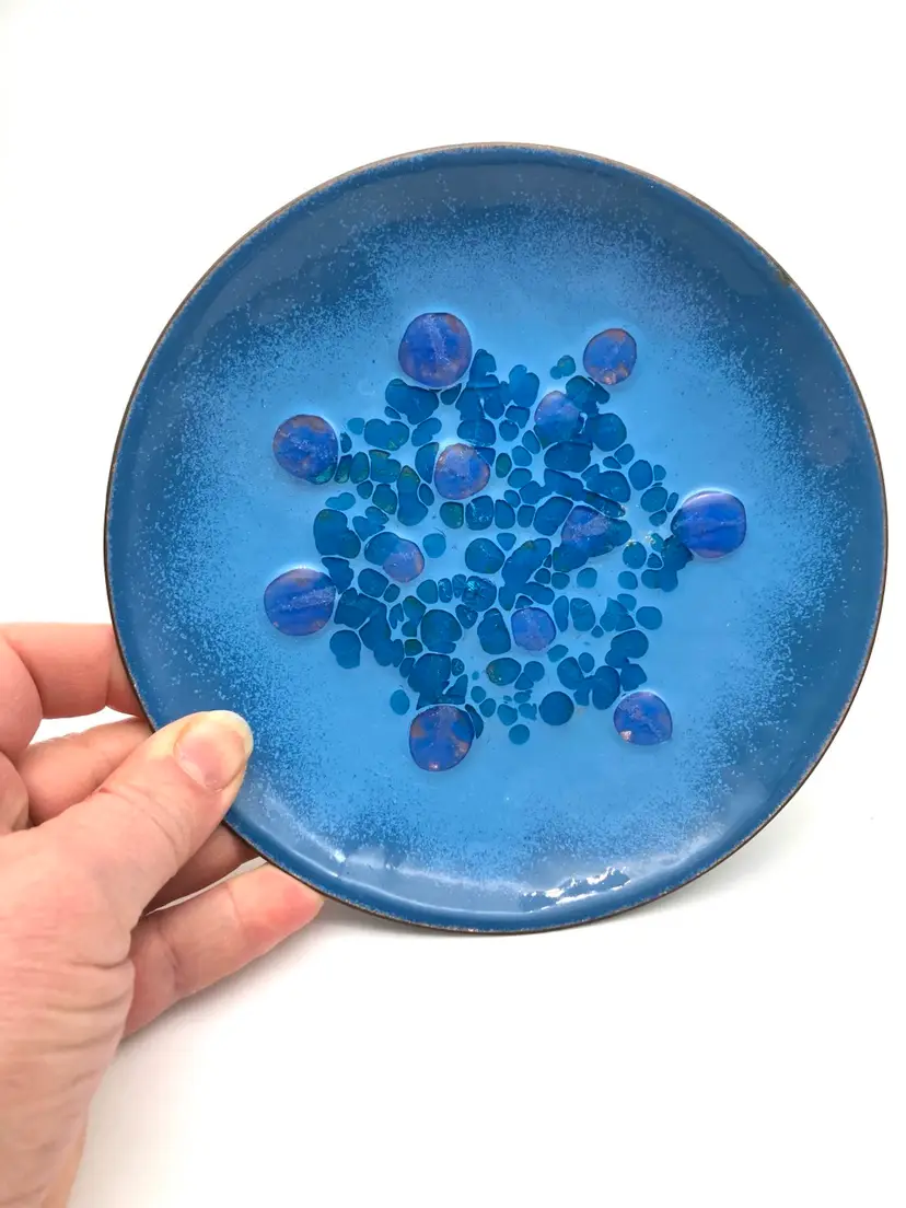 BIN - Vintage Bovano Of Cheshire Enamel On Copper 6” Plate Trinket Dish