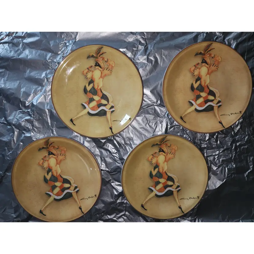 Fortessa Commedia dell" Arte Collection Appetizer, Desert or Salad Plates - Fancy Harlequin -  Set of 4 - signed - Italy