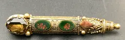 Vintage Bar Brooch Gold Tone And Glass (3 1/4” Long 1” Wide)