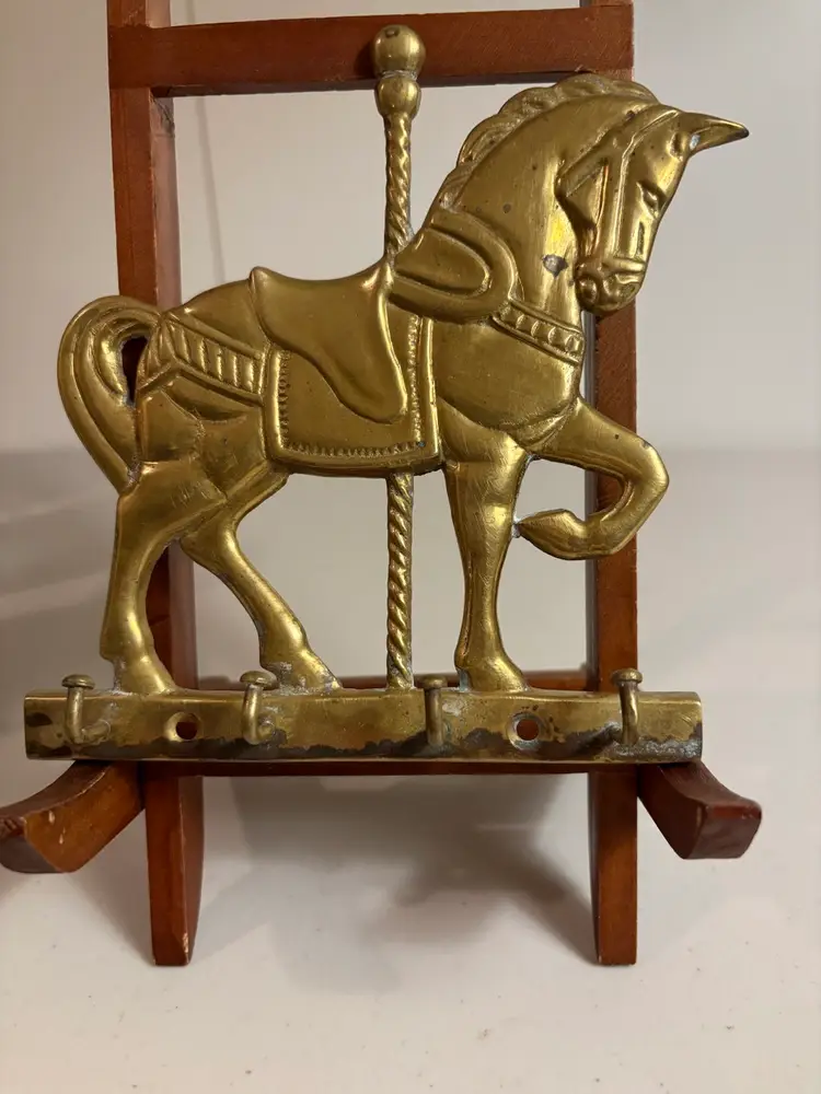 Vintage Brass Carousel Merry Go Round Horse Key Holder Rack Wall Hook Hanger