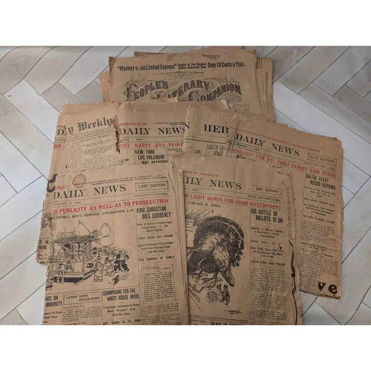 Antique Newspapers Rough Condition 1904-1906 People's Literacy Companion, Omaha Daily News