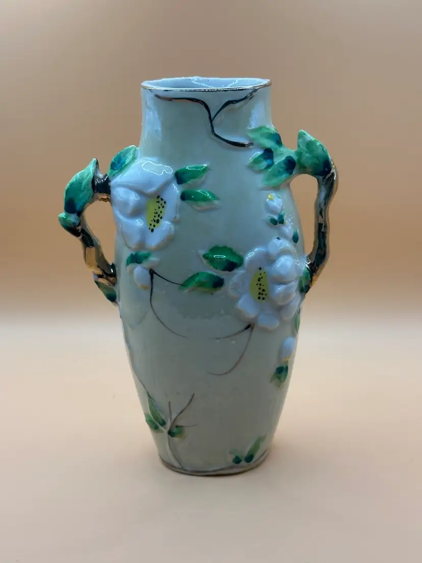 Vintage Hand Painted Japanese Porcelain Floral Vase 6.5 Inch Tall