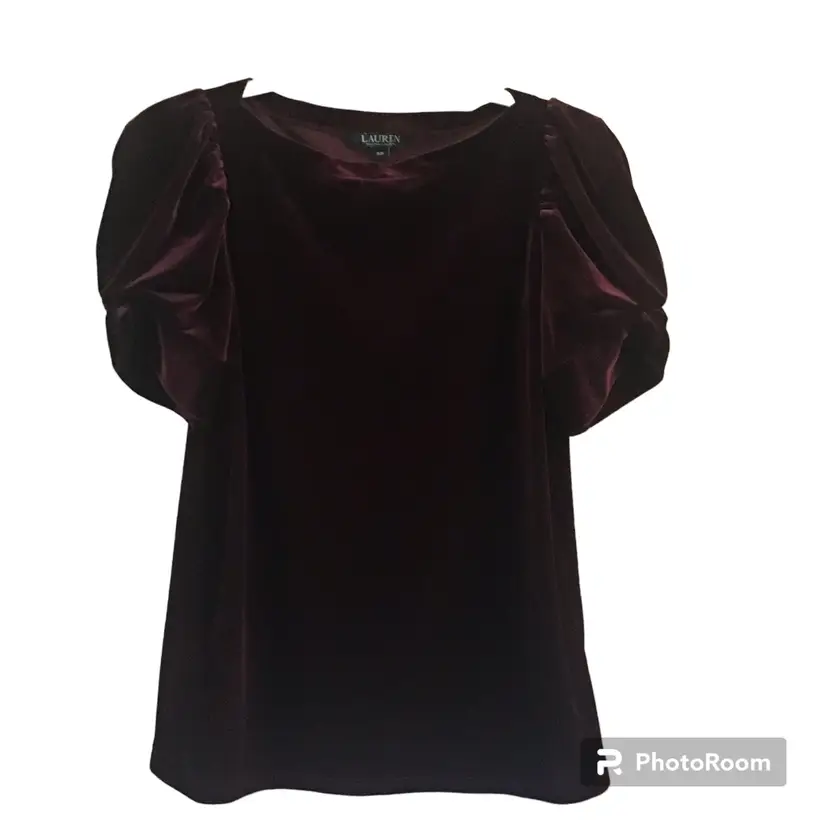 Lauren Ralph Lauren maroon red Velour/Velvet short sleeve women’s top/blouse S/P