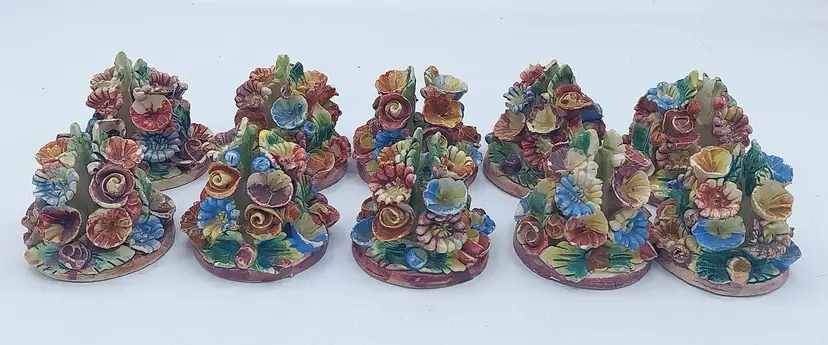 10 Vintage Italian Porcelain Capodimonte Flower Place Name Card Holder
