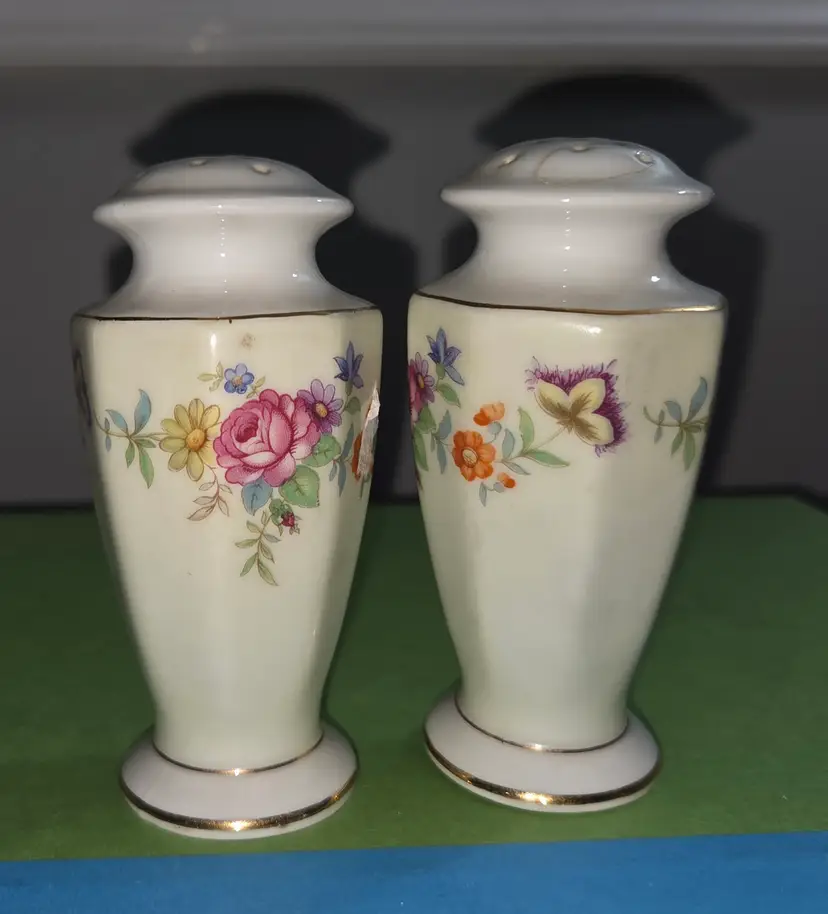 Vintage Rosenthal Bavaria Salt & Pepper Shakers Flowers Gold Trim