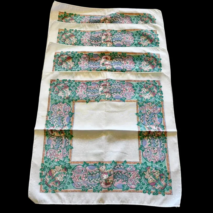 Easter Egg Pastel & Swiss Dot Set Of 4 Fabric Napkins 17”