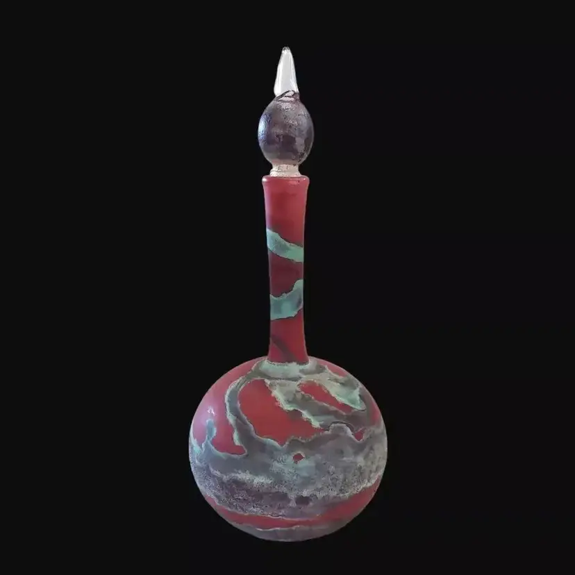 Art Glass Decorative Bottle w/ Stopper Neker Style Jerusalem Handmade 5½”T Empty