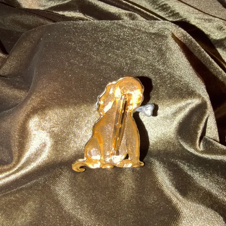 Vintage Gold-Tone Dog Brooch With Pewter Bone