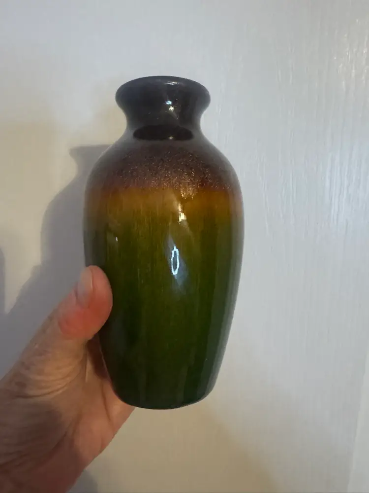 Sparkle Brown And Green Glazed Art Pottery Vase, Approx 6”