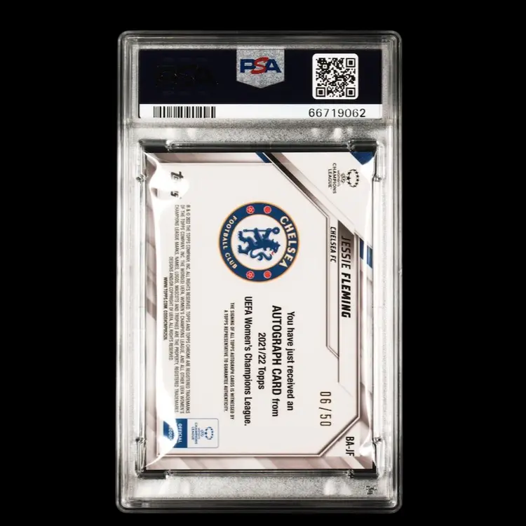 Jessie Fleming 2021/22 Topps Chrome UEFA Women Neon Green Autograph /50 PSA 9 Soccer Card