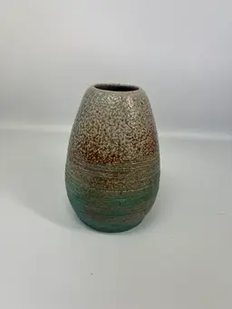 Studio Pottery Art Egg-Shaped Bud Vase w/ Muted Earth Tones Glaze 5 3/4” Tall