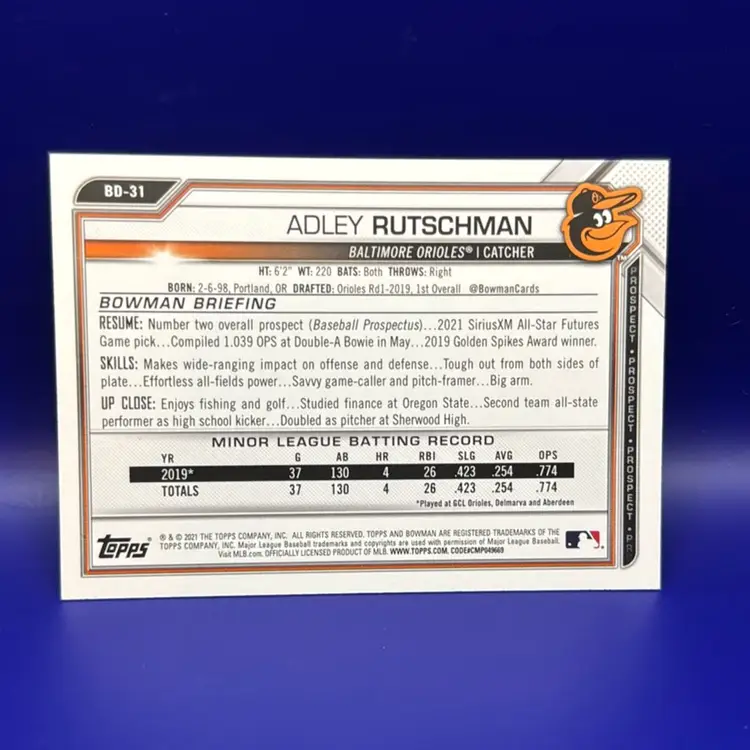 Adley Rutschman 2021 Bowman Draft Purple Paper #84/250