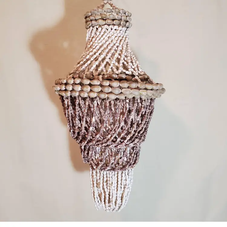 Seashell Chandelier Coastal Cowrie Shell Vintage Boho Nautical Beach Tropical