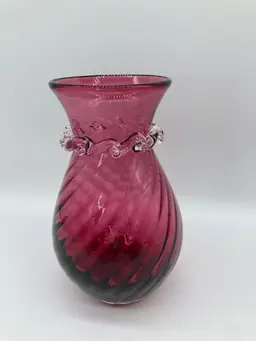 Vintage Pilgrim Cranberry Glass Vase with applied Ruffle
