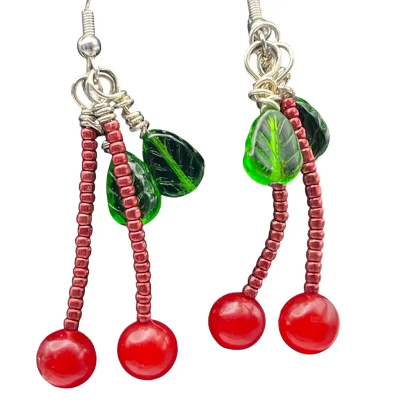 Door County Cherry Drop Beaded Earrings