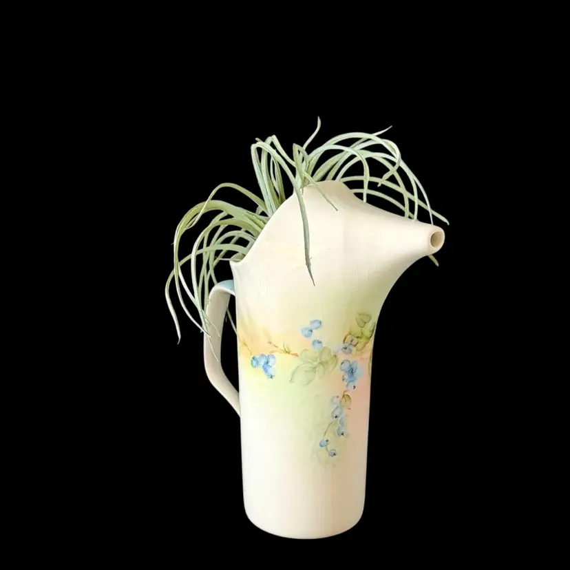 1960 Schmid Legardo Tackett White Ironstone Creamer/Vase/Air Plant  Modernist  Hand Painted Blueberry Vine Signed READ
6” T