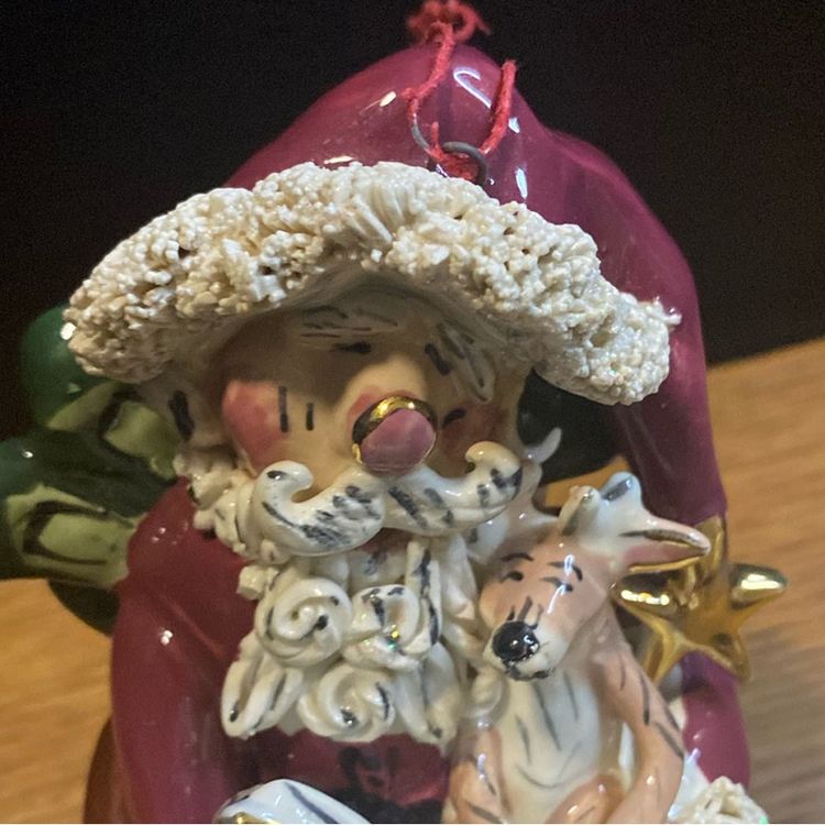 Heather Goldminc Blue Sky Corp 2001 Santa- Deer Christmas Candle Holder Ornament