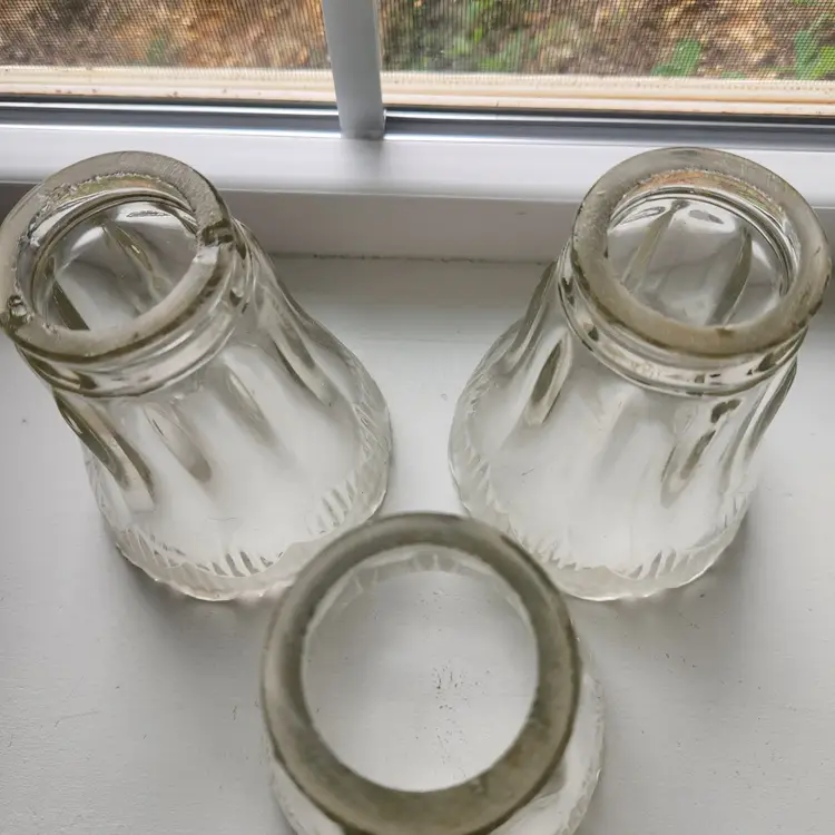 Set of 3 Glass Ceiling Light Fan Lamp Shades Vintage Frosted Edge Panel 80s Deco Pendant Style