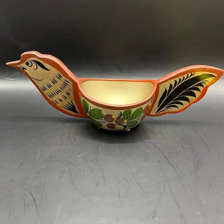 Russian Khokhloma Hand Painted Lacquered Chicken Bowl - Tea Light Holder or Egg Cup