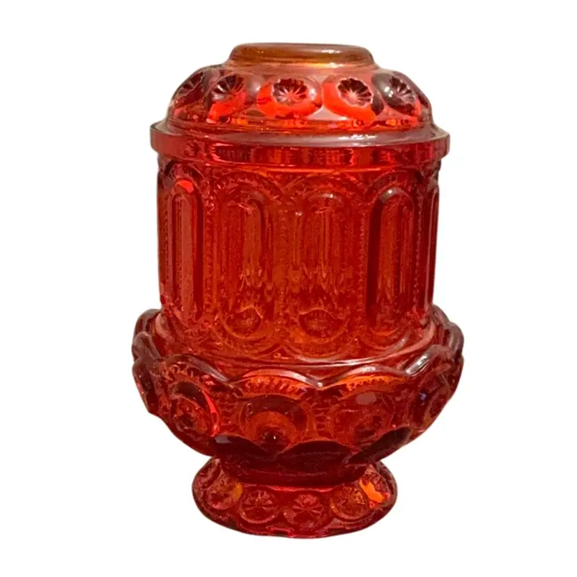 2-piece Vintage LE Smith Art Glass Amberina Moon And Stars Fairy Lamp 6 1/2” X 4 1/2”- GLOWS!