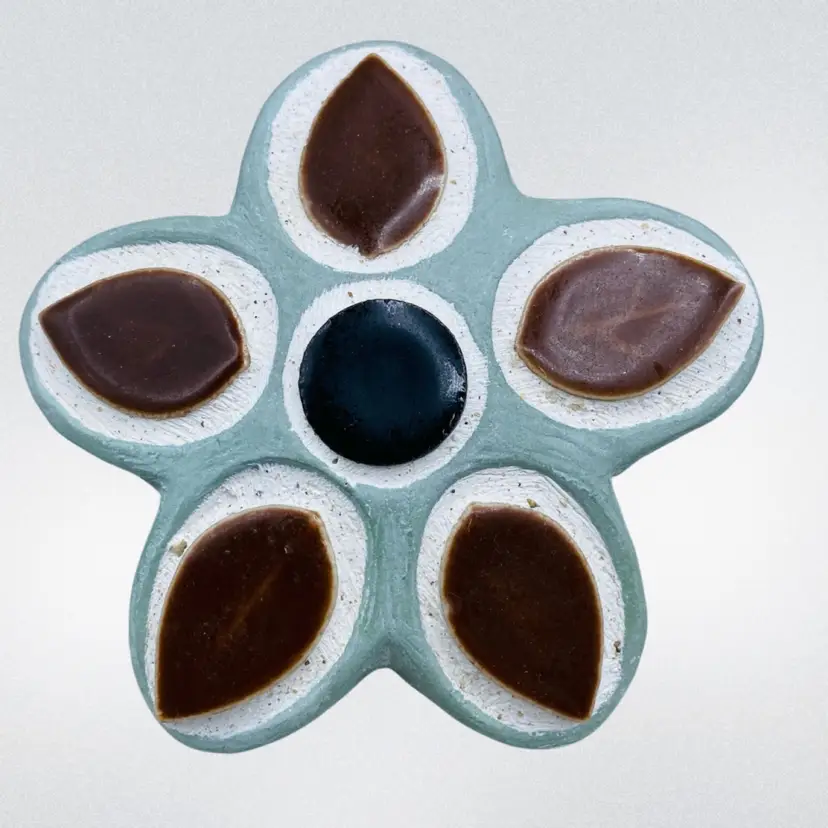 Paperweight Abstract Flower Signed Isabell Bloom Tiled Brown Blue Pottery