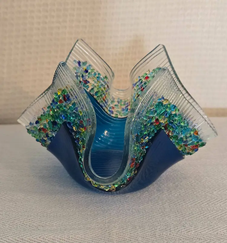 Handcrafted Fused Art Glass Handkerchief Bowl Or Vase