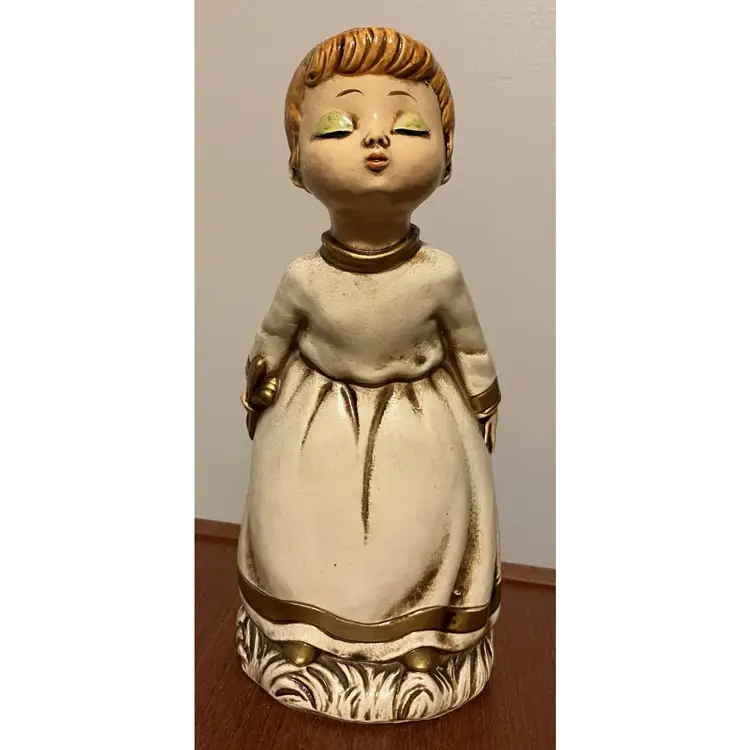 2 Vintage Paper Mache Ardco Gold Christmas Angel Kissing Figures