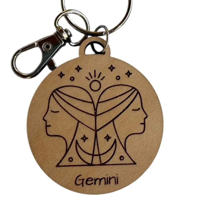New Wooden Gemini Zodiac Engraved Keychain