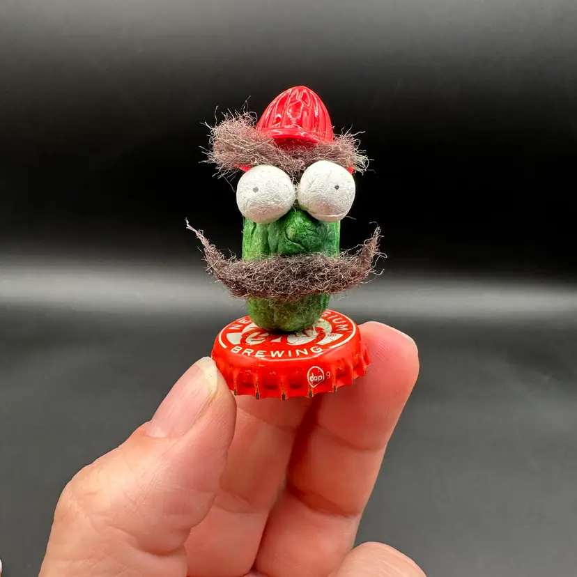 “Firefighter Pickle” Clay Curiosity Figurine 2”T One Of A Kind Made By Me Amanda Montague