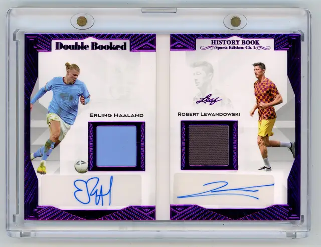 2023 Leaf Double Booked ERLING HAALAND ROBERT LEWANDOWSKI /10 Dual Auto Relic Booklet SSP #DB-3