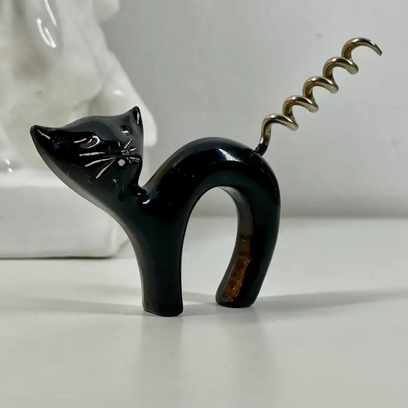 REPRODUCTION AUSTRIAN Black Cat CORKSCREW Enamel Retro Barware BOSSE Style