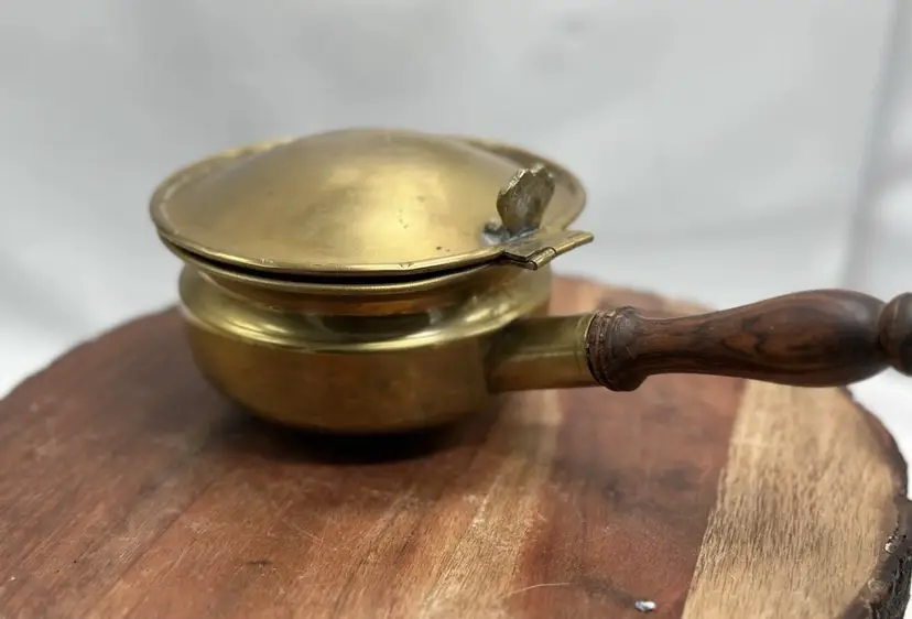 Vintage Silent Butler Ash Crumb Tray Metal Brass Hinged Pan Wood Handle Mexico