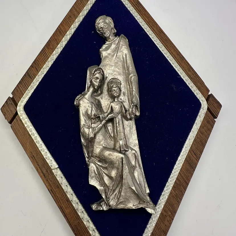 Peltro Italy Pewter Blessed Family Wall Plaque Velvet And Wood