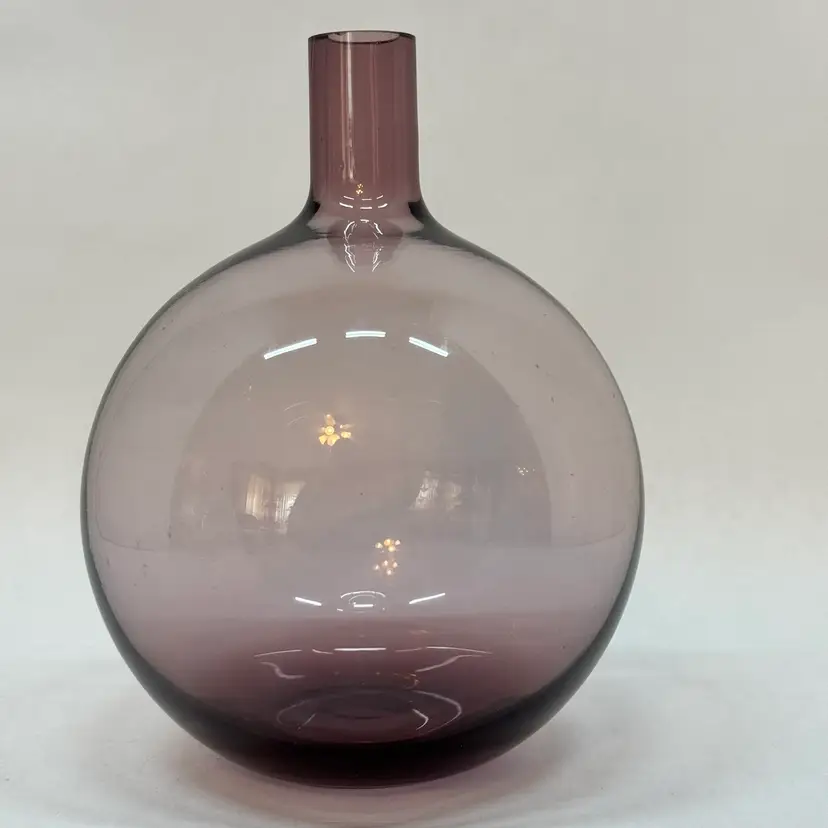 Art Glass Purple Amethyst Hand Blown Orb Rounded Vase 7" Tall