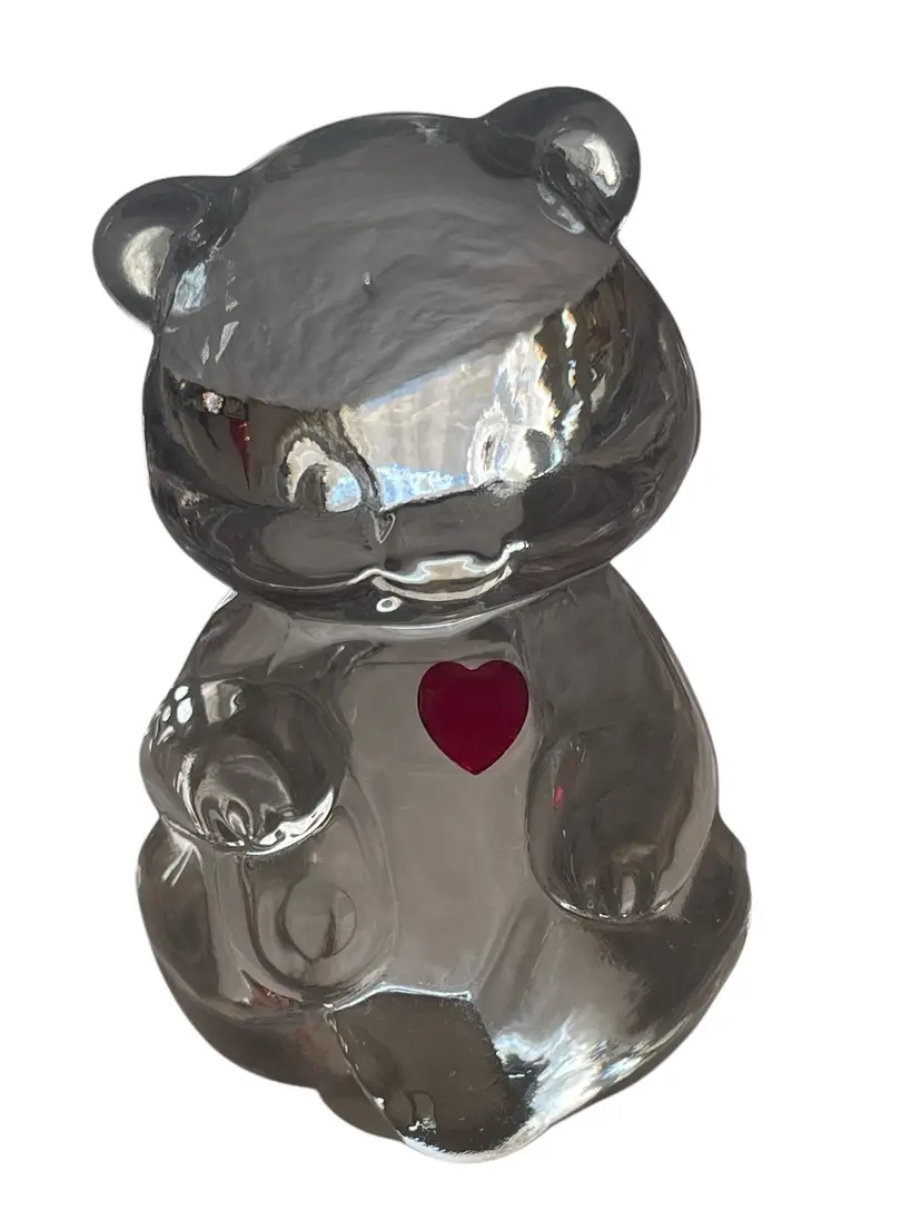 Fenton Clear Birthday Bear Glass Red Heart