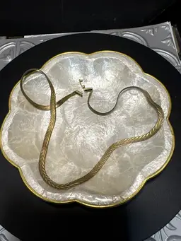 Vintage Napier Herringbone Gold Tone 10.6mm Wide Flat Fancy Snake Chain Necklace 16”