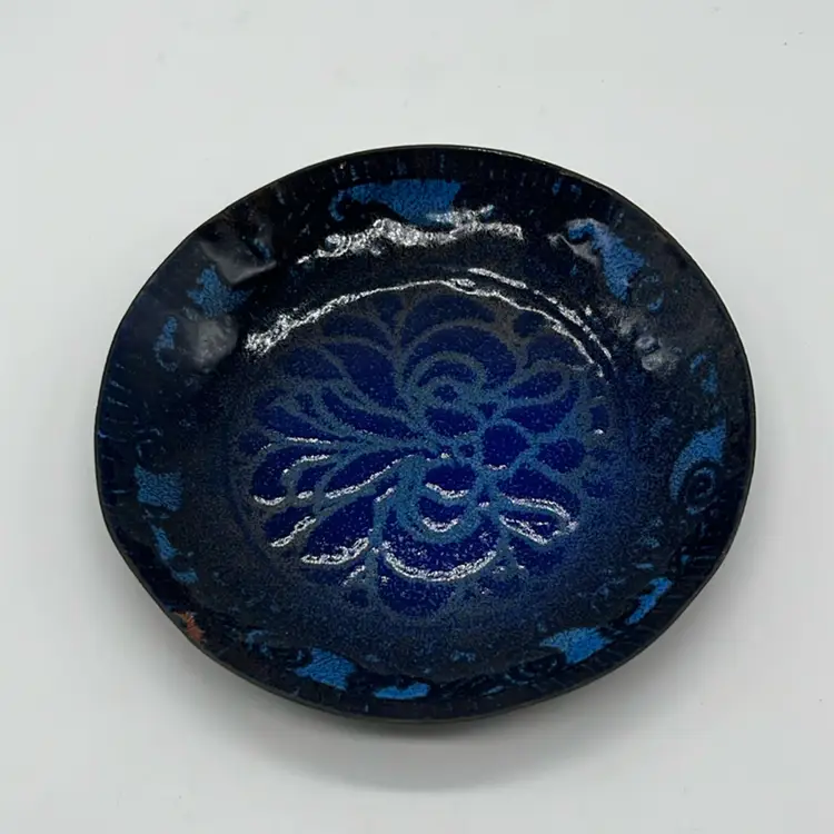Enamel On Copper Plate Trinket Dish Blue  | 5.5” (*read)